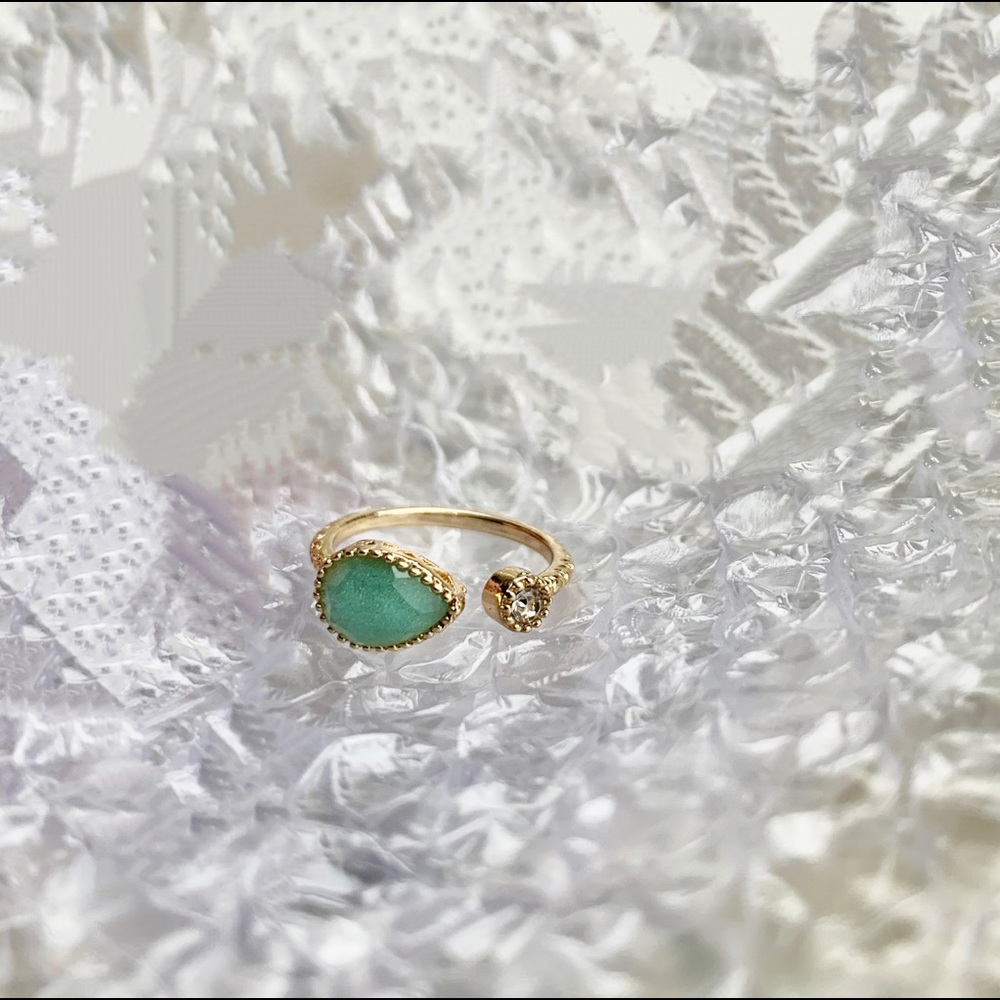 LAST! Delicate 925 gold ring w/ mint gem & rhinestone - Picture 4 of 5